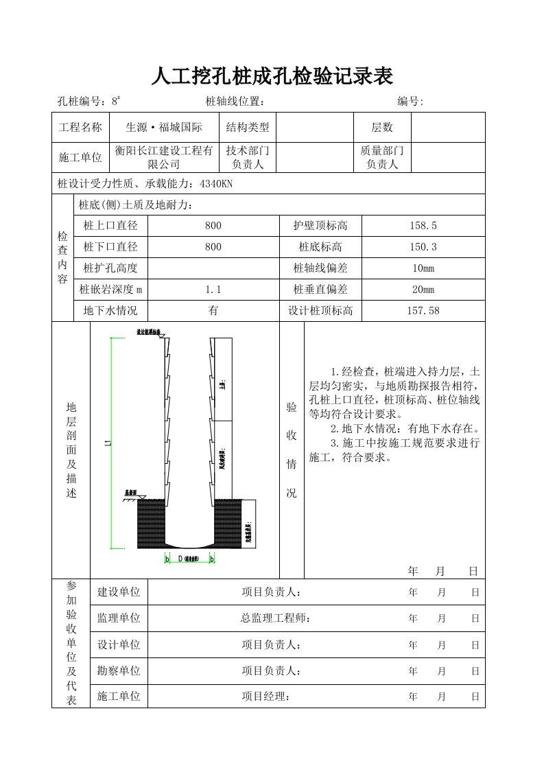 人工挖孔桩成孔检验记录表