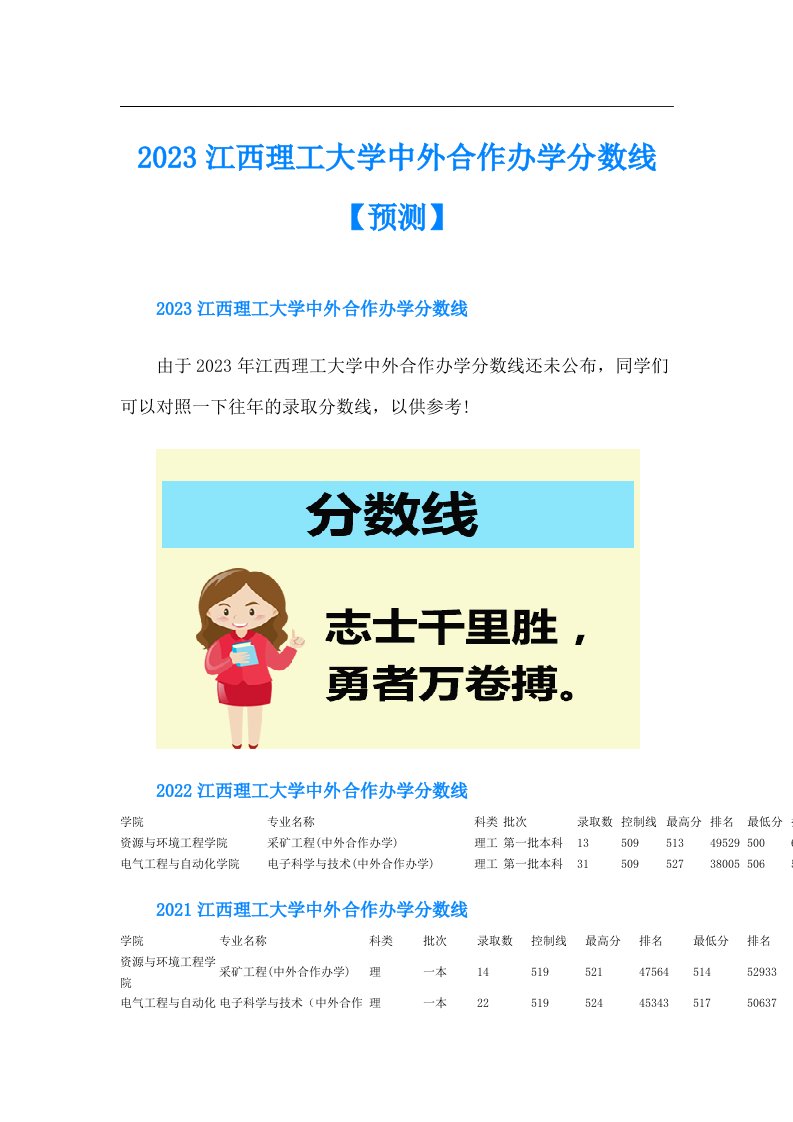 江西理工大学中外合作办学分数线【预测】