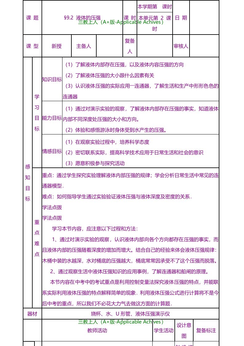 新人教版初中八年级物理下