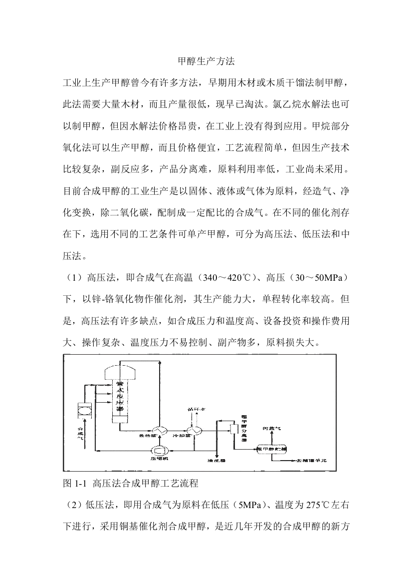 甲醇生产方法