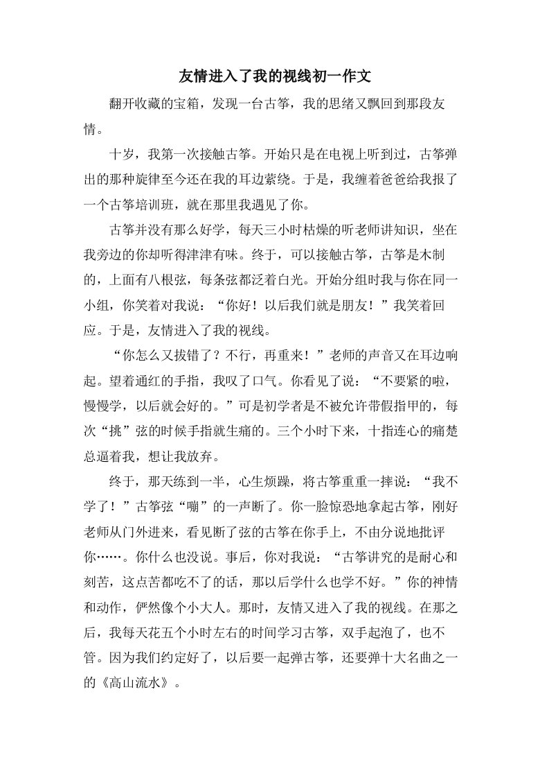 友情进入了我的视线初一作文