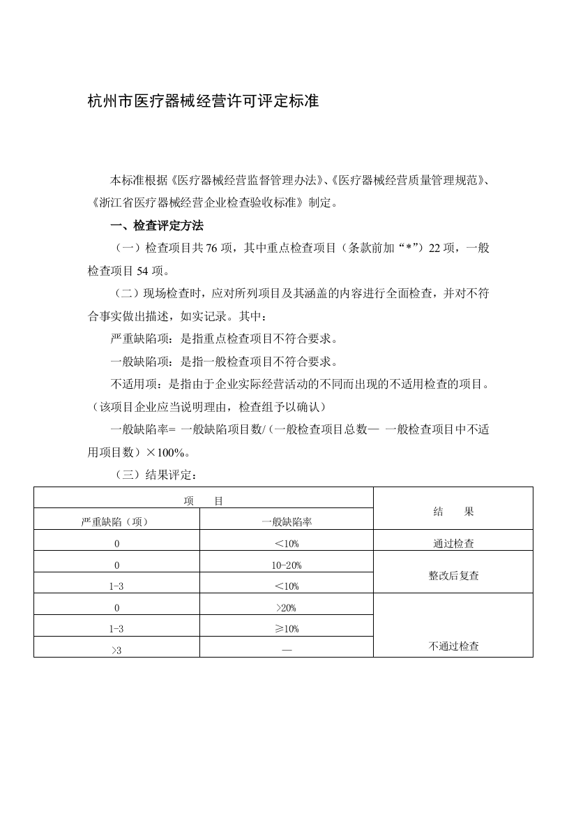 杭州市医疗器械经营许可评定标准