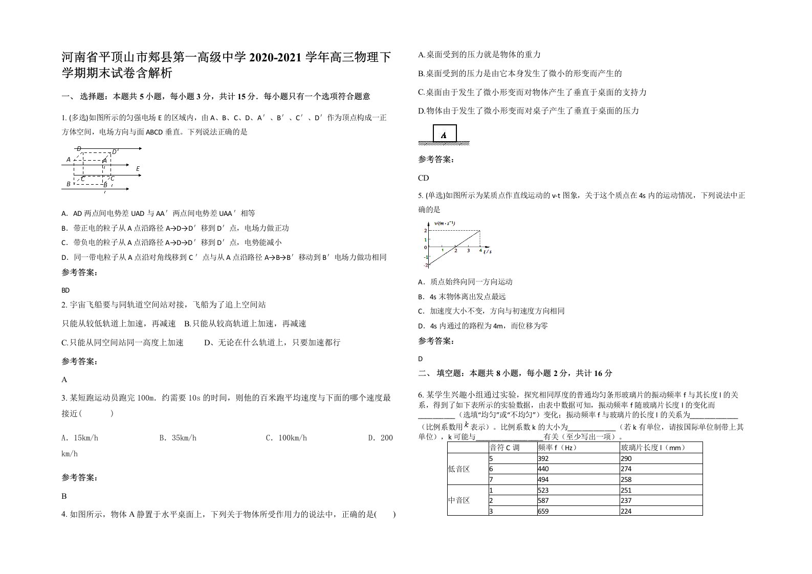 河南省平顶山市郏县第一高级中学2020-2021学年高三物理下学期期末试卷含解析