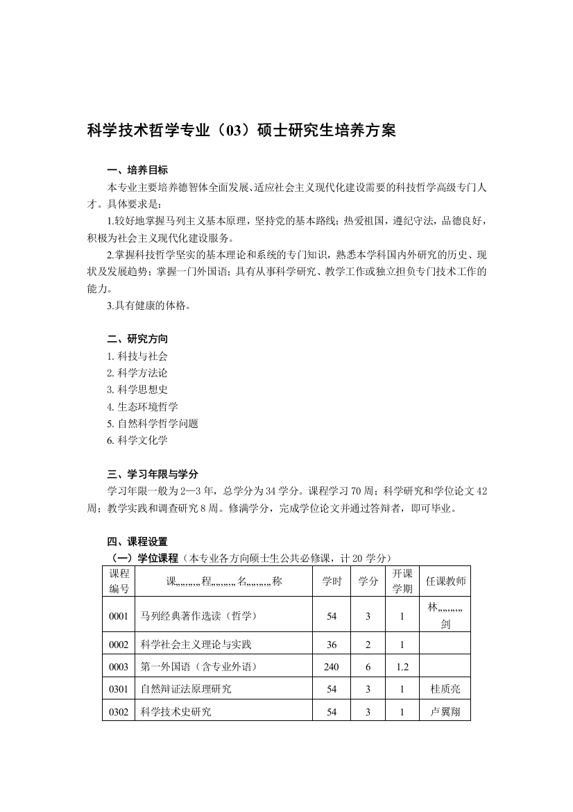 迷信技巧哲学专业(03)硕士研究生造就计划