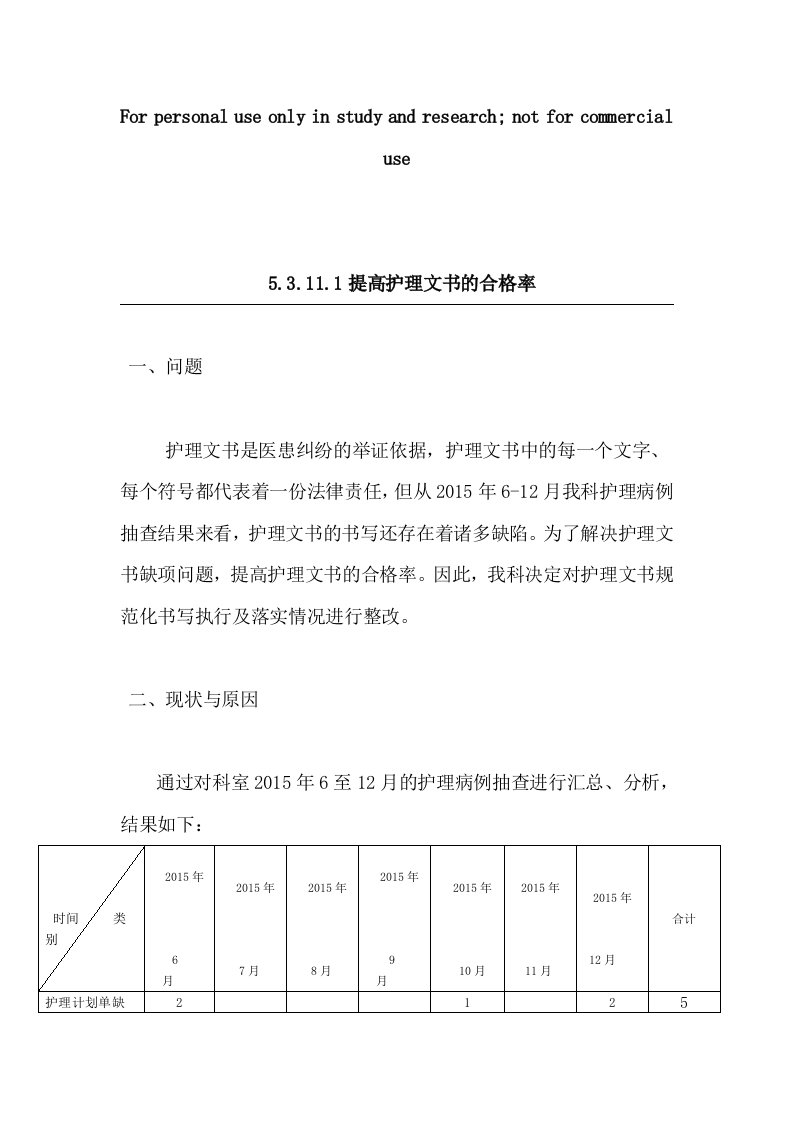 提高护理文书的合格率PDCA