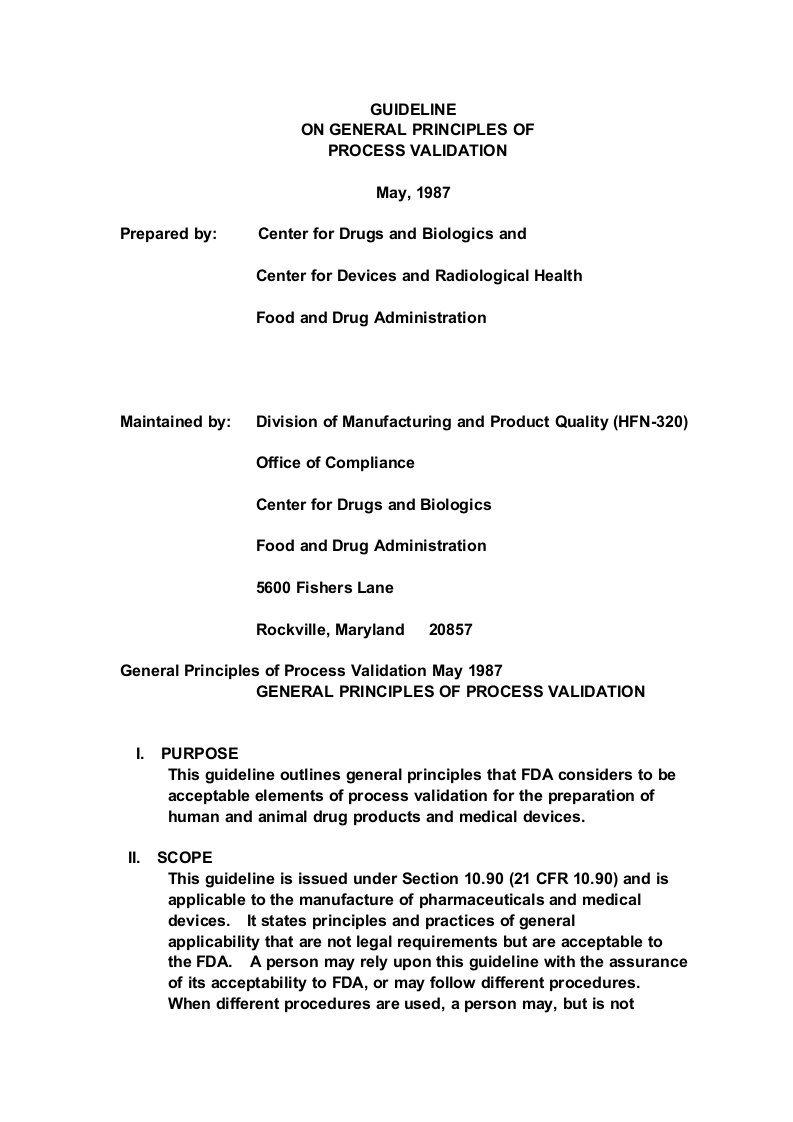 美国FDA生产过程(工艺)验证总则指南中英文版