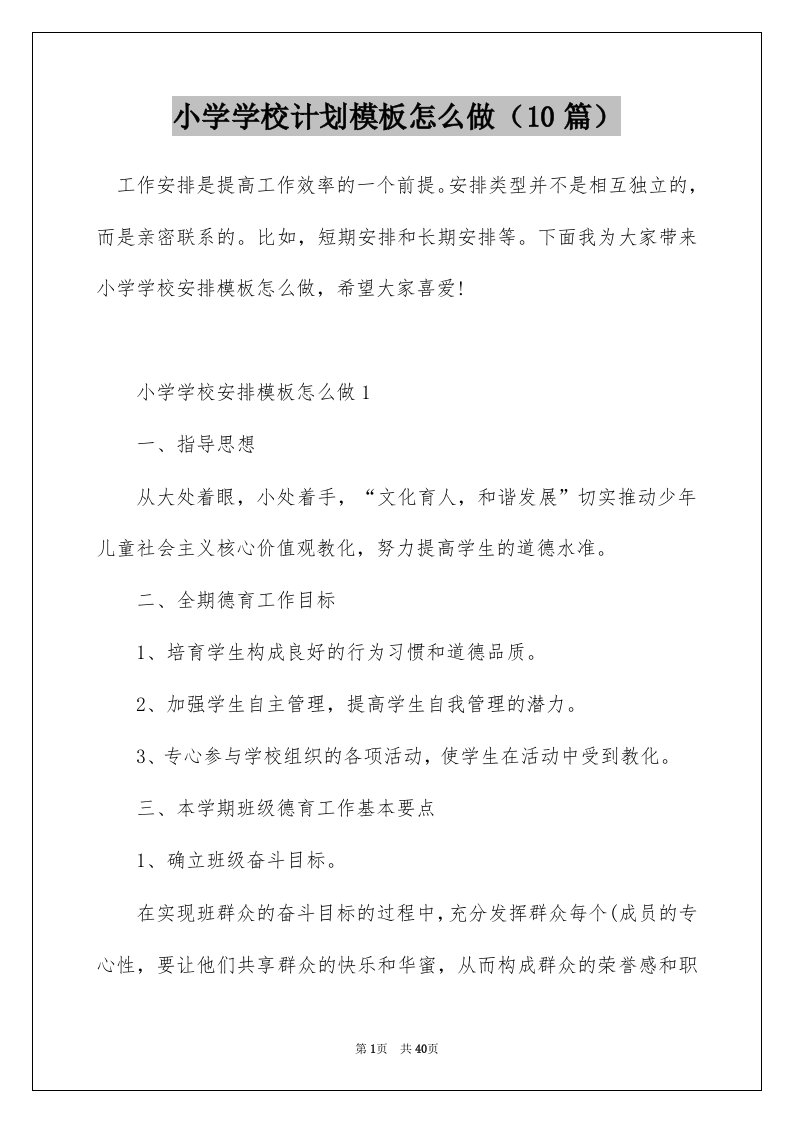 小学学校计划模板怎么做10篇