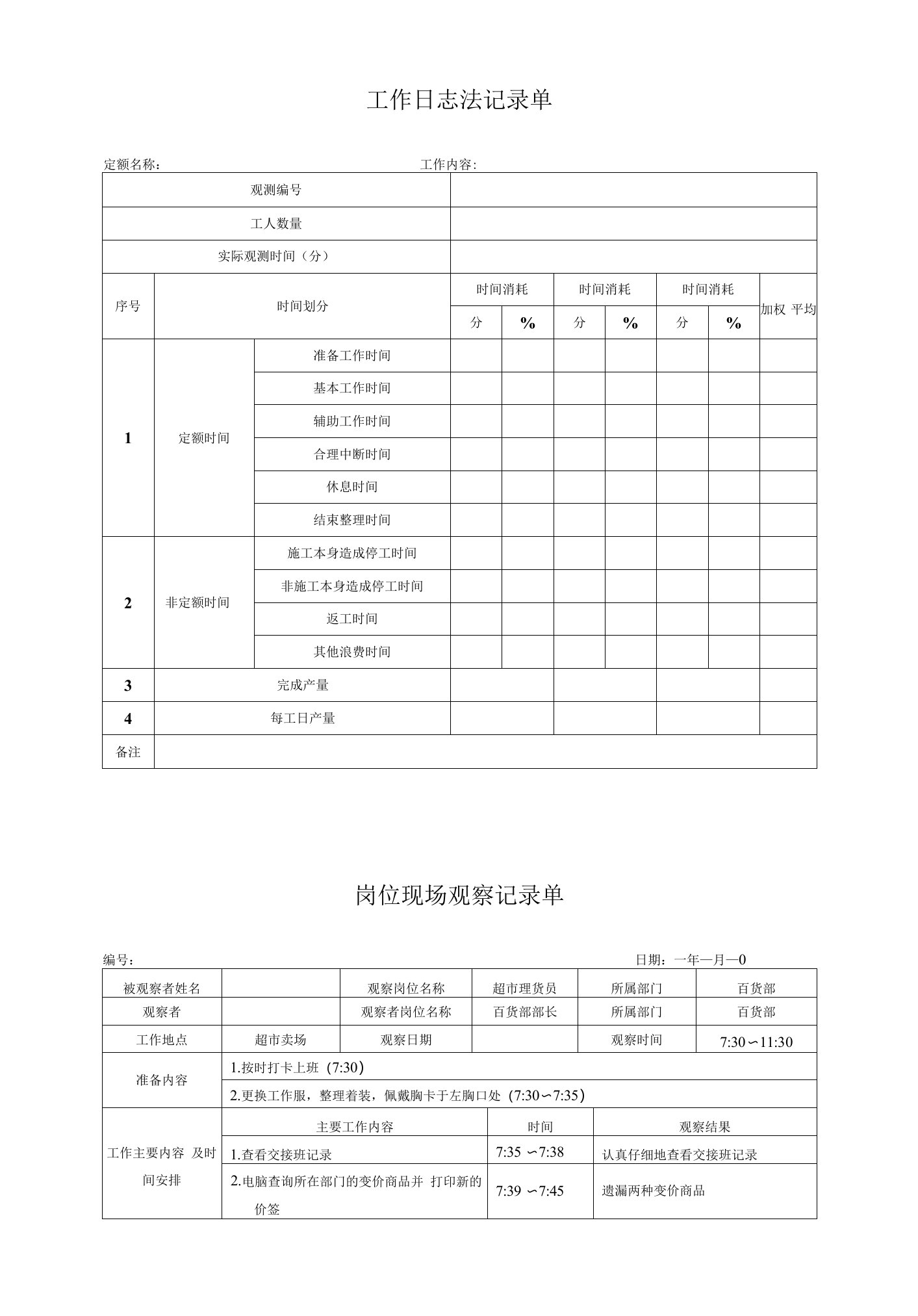 工作分析表单