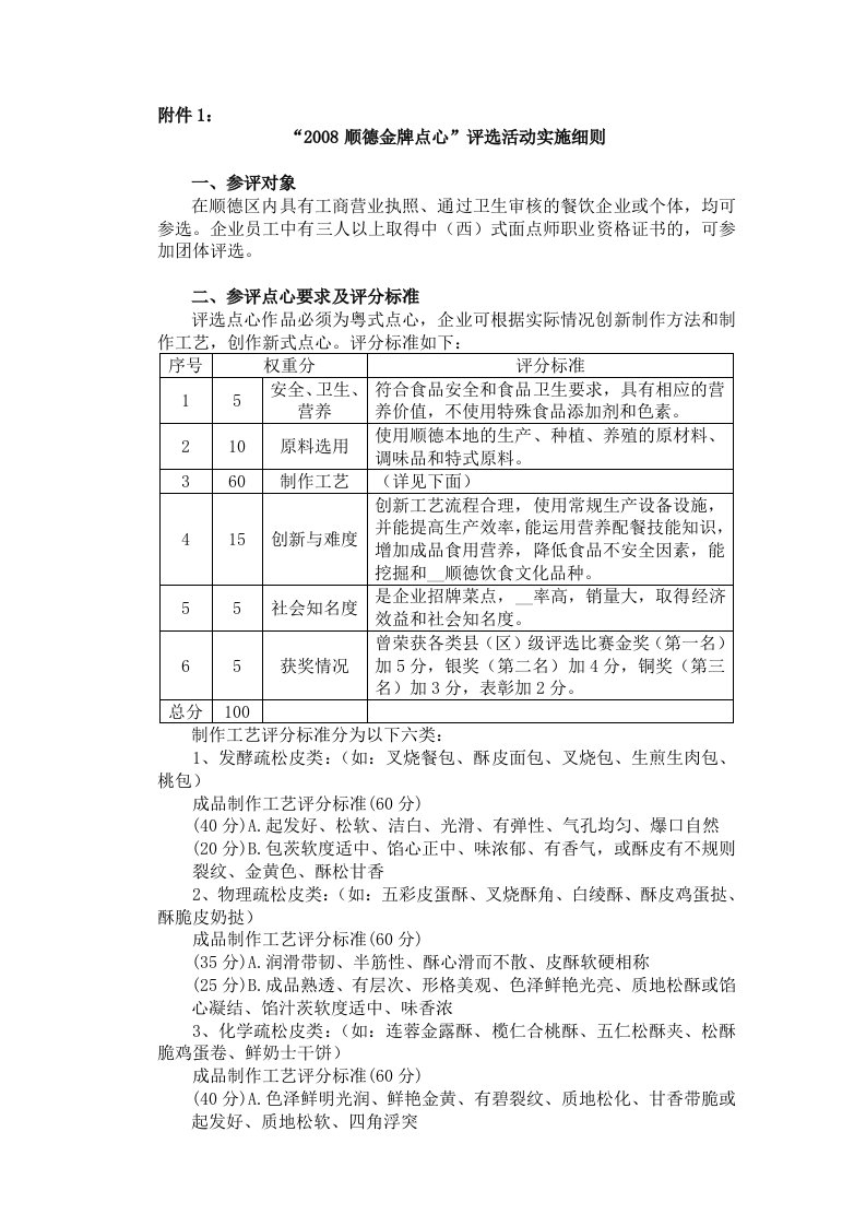 顺德金牌点心评选活动实施细则