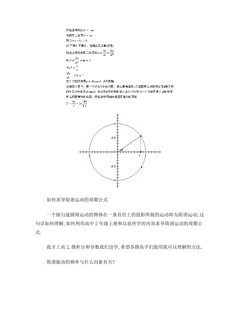 如何求导简谐运动的周期公式