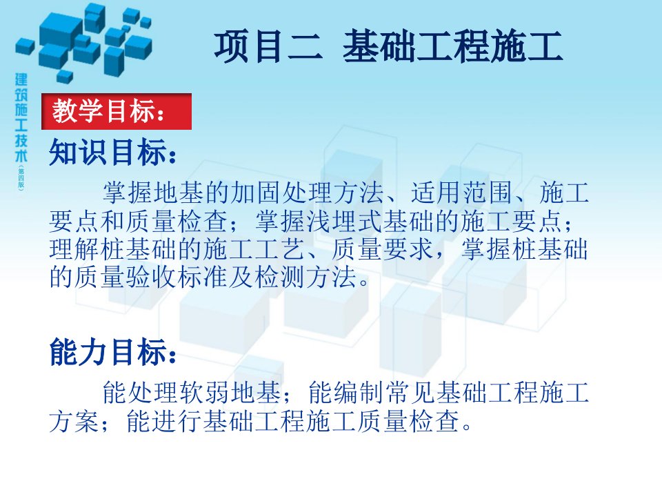 知识目标：掌握地基的加固处理方法、适用范围、施工要点和...演示课件