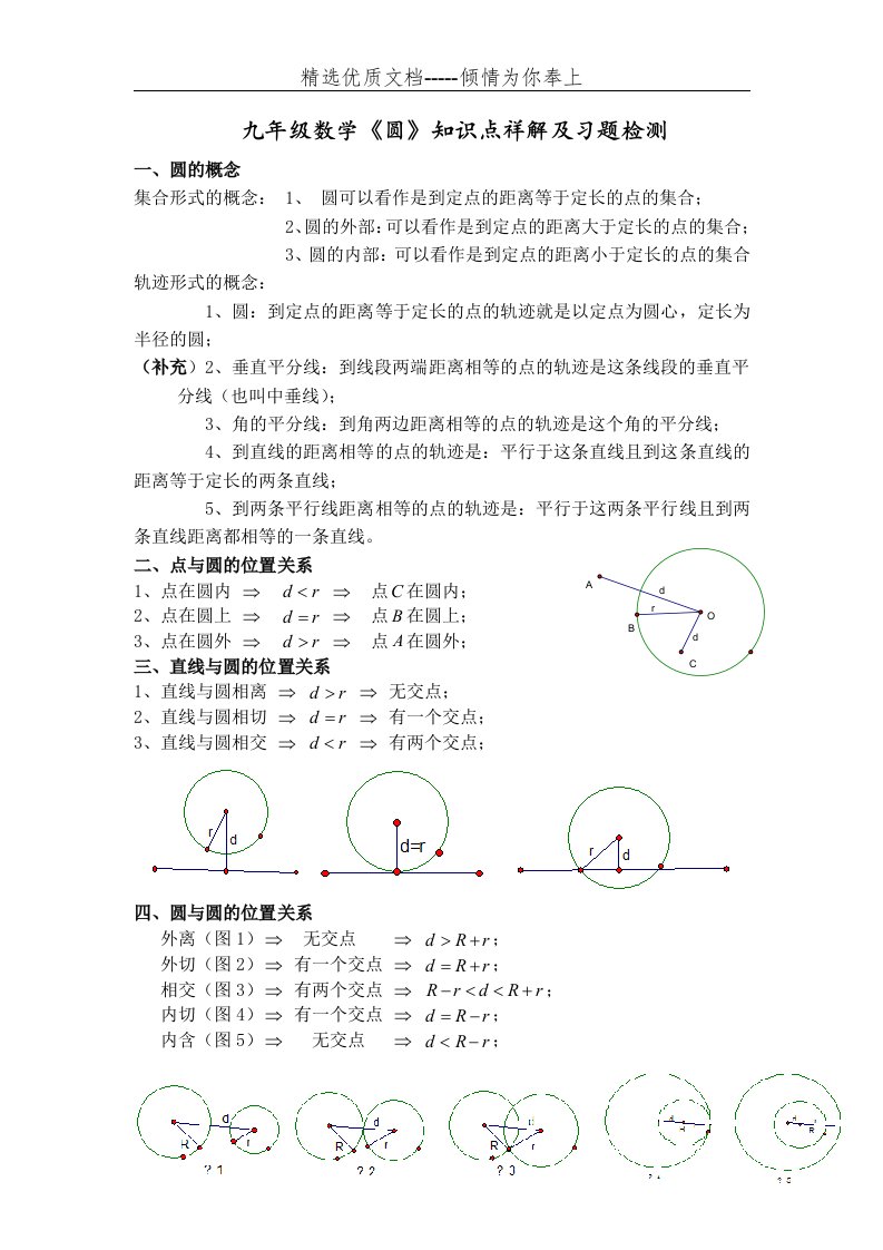 九年级数学圆单元知识点总结及习题练习学生版(共11页)