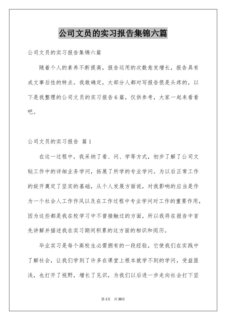 公司文员的实习报告集锦六篇