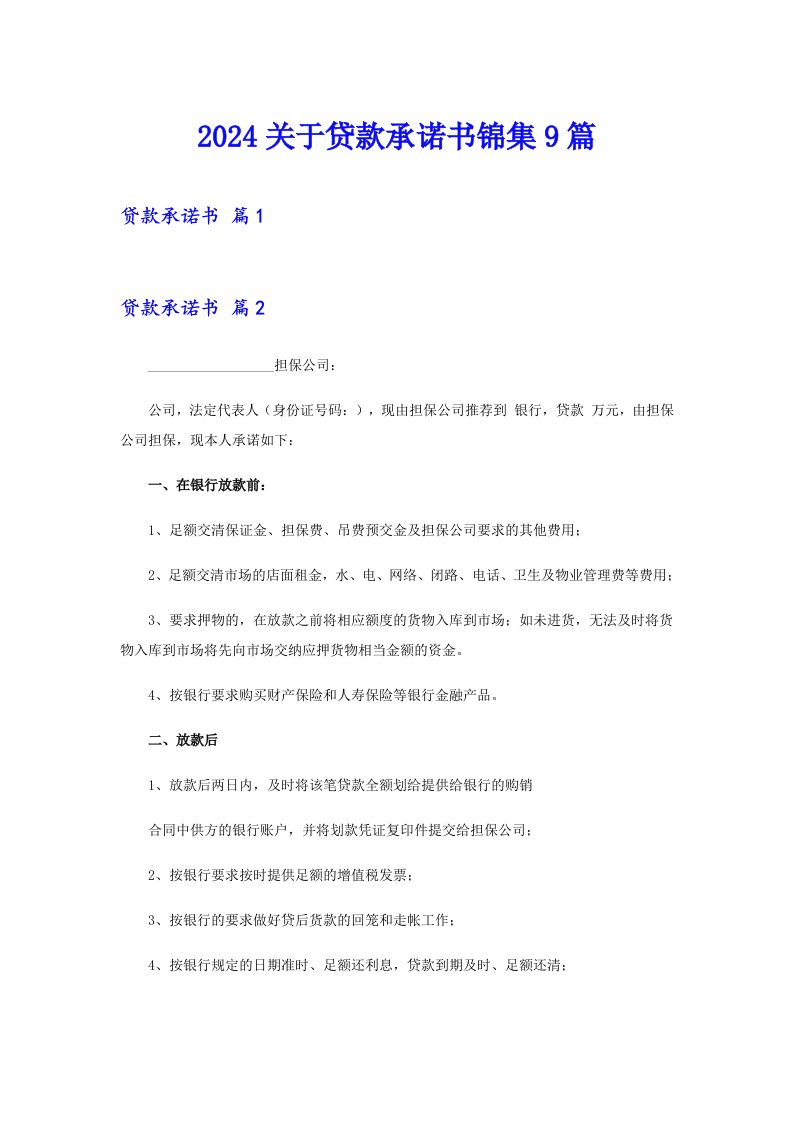 2024关于贷款承诺书锦集9篇