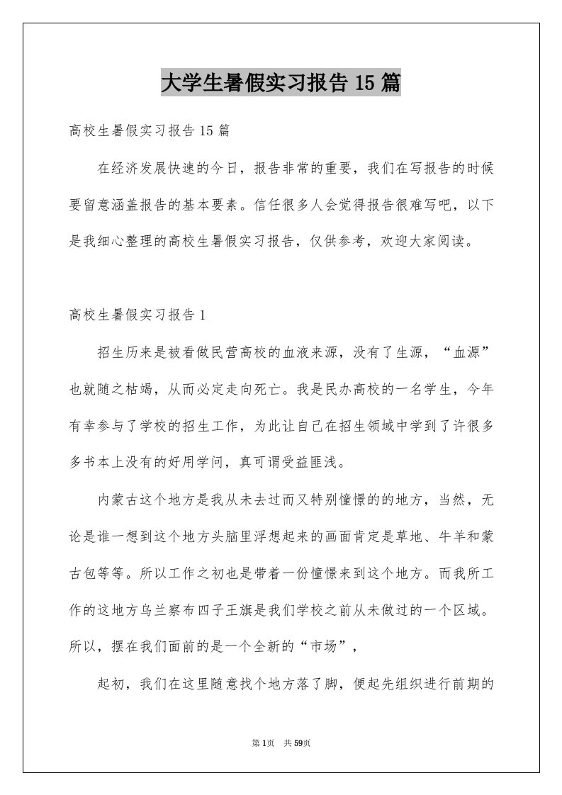 大学生暑假实习报告15篇精选