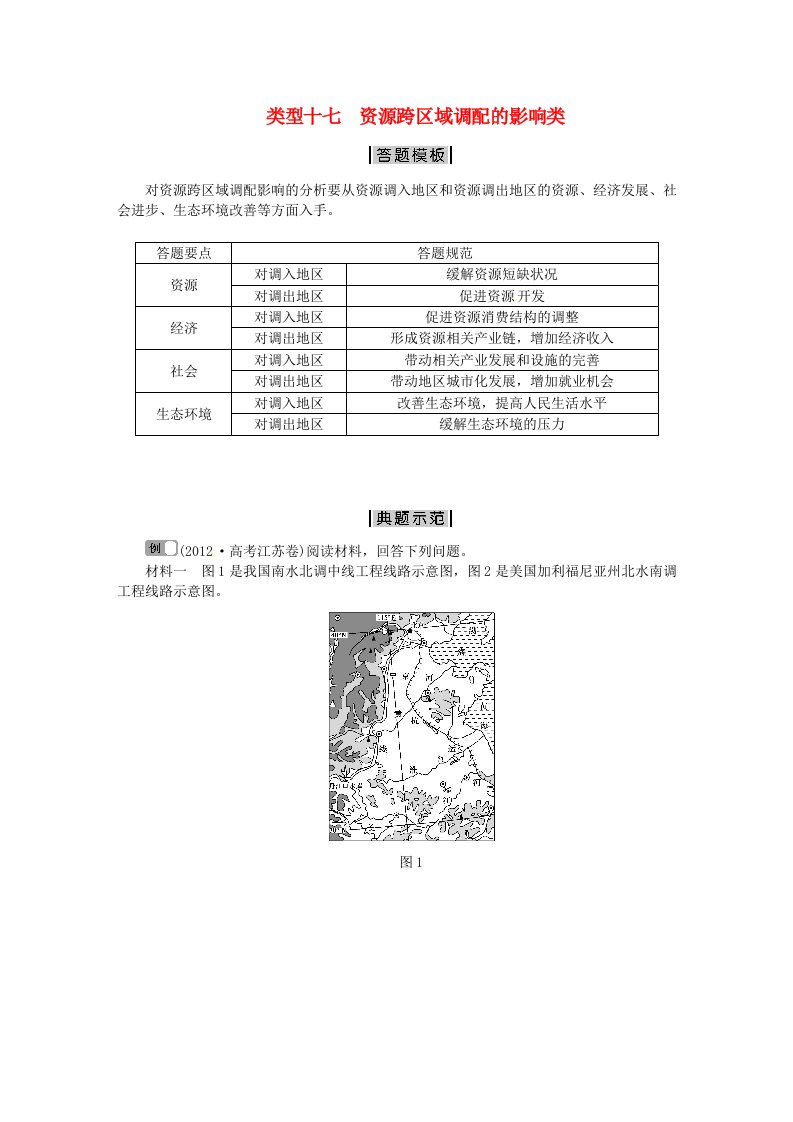 【优化方案】高考地理二轮复习-特色专项训练-第2部分-非选择题突破模板-类型十七-资源跨区域调配的影响类