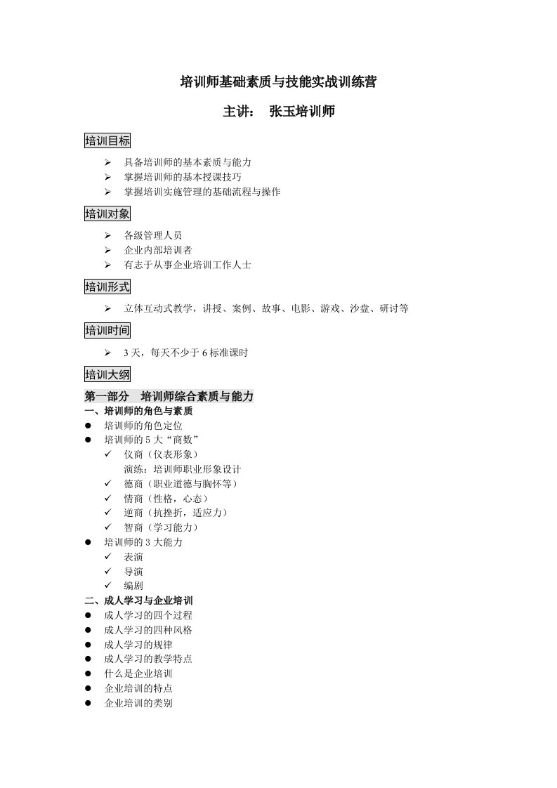 培训师基础素质与技能实战训练营张玉培训师