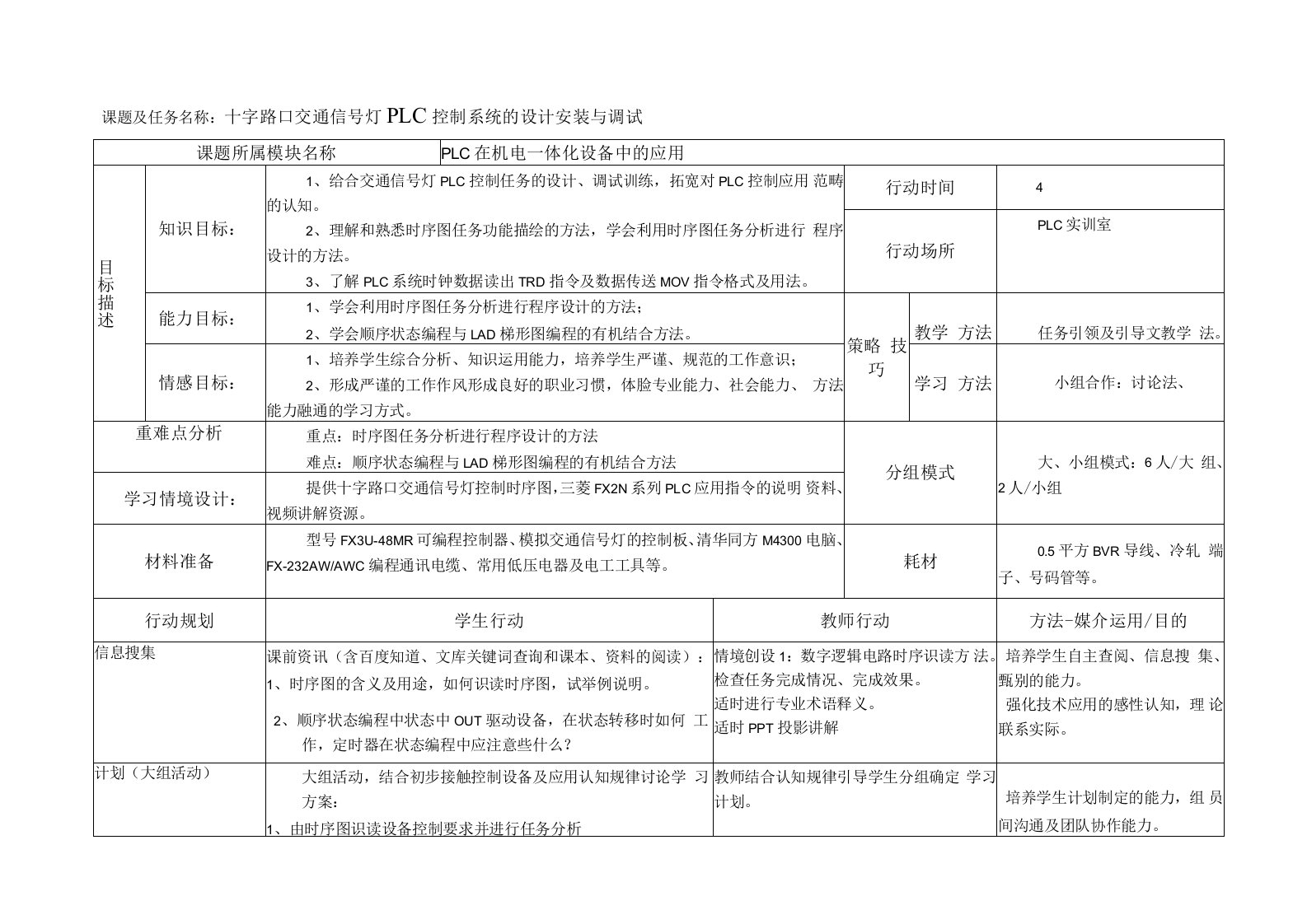 NO5-1十字路口交通信号灯PLC控制系统的设计安装与调试电子教案