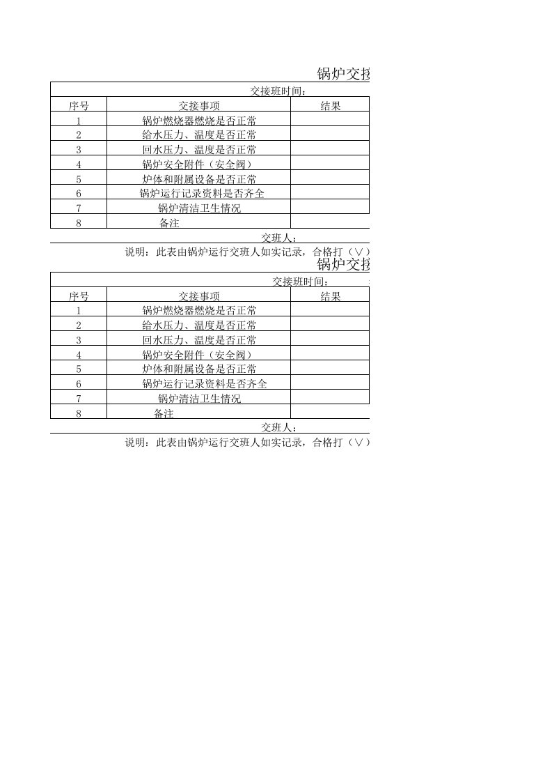 锅炉房交接班记录表