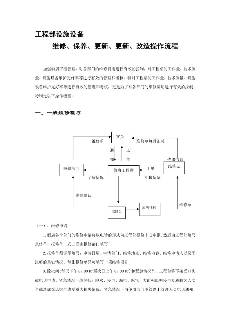 酒店工程部维修流程