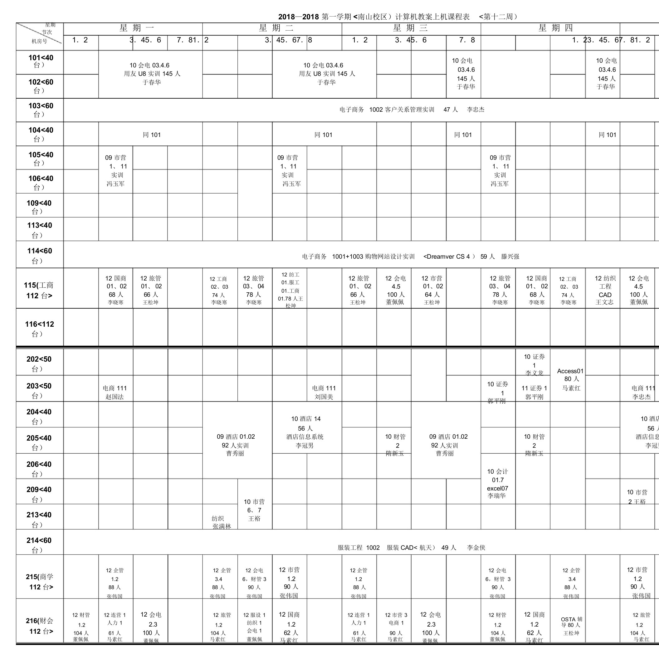 8周—3一学期(南山校区)计算机教学上机课程表