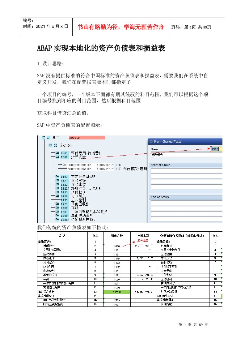 ABAP实现本地化的资产负债表和损益表