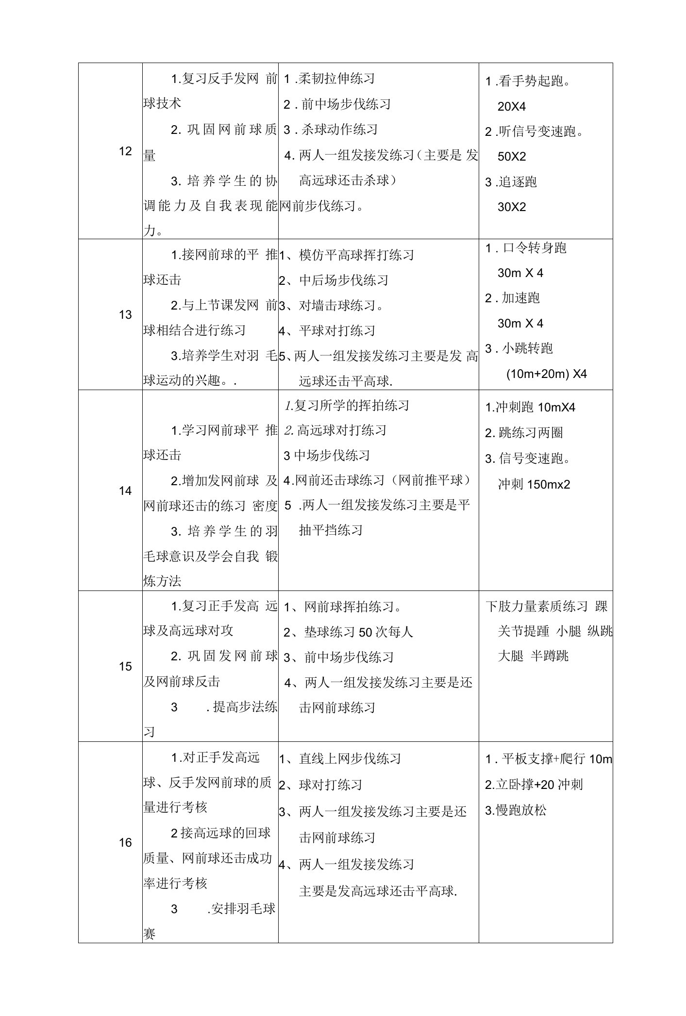 羽毛球教学计划