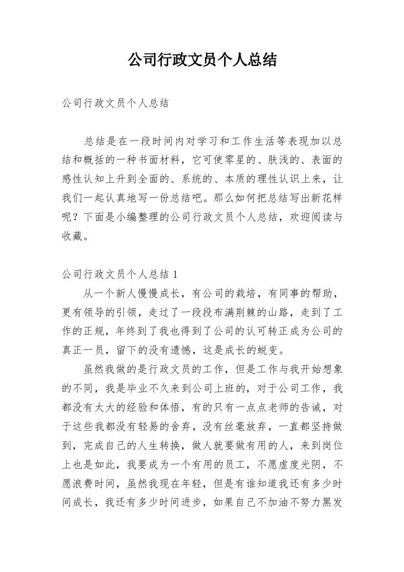 公司行政文员个人总结