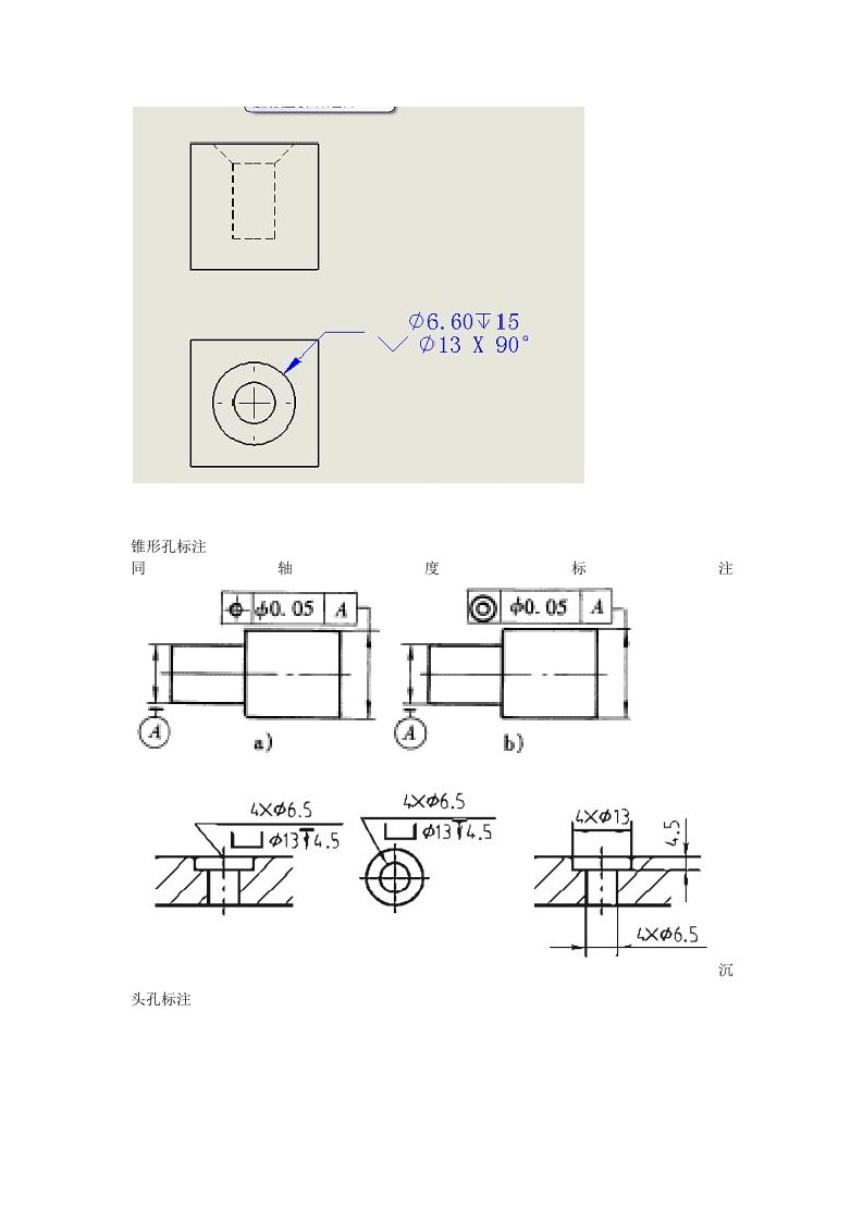 同轴度,锥孔,沉头孔标注