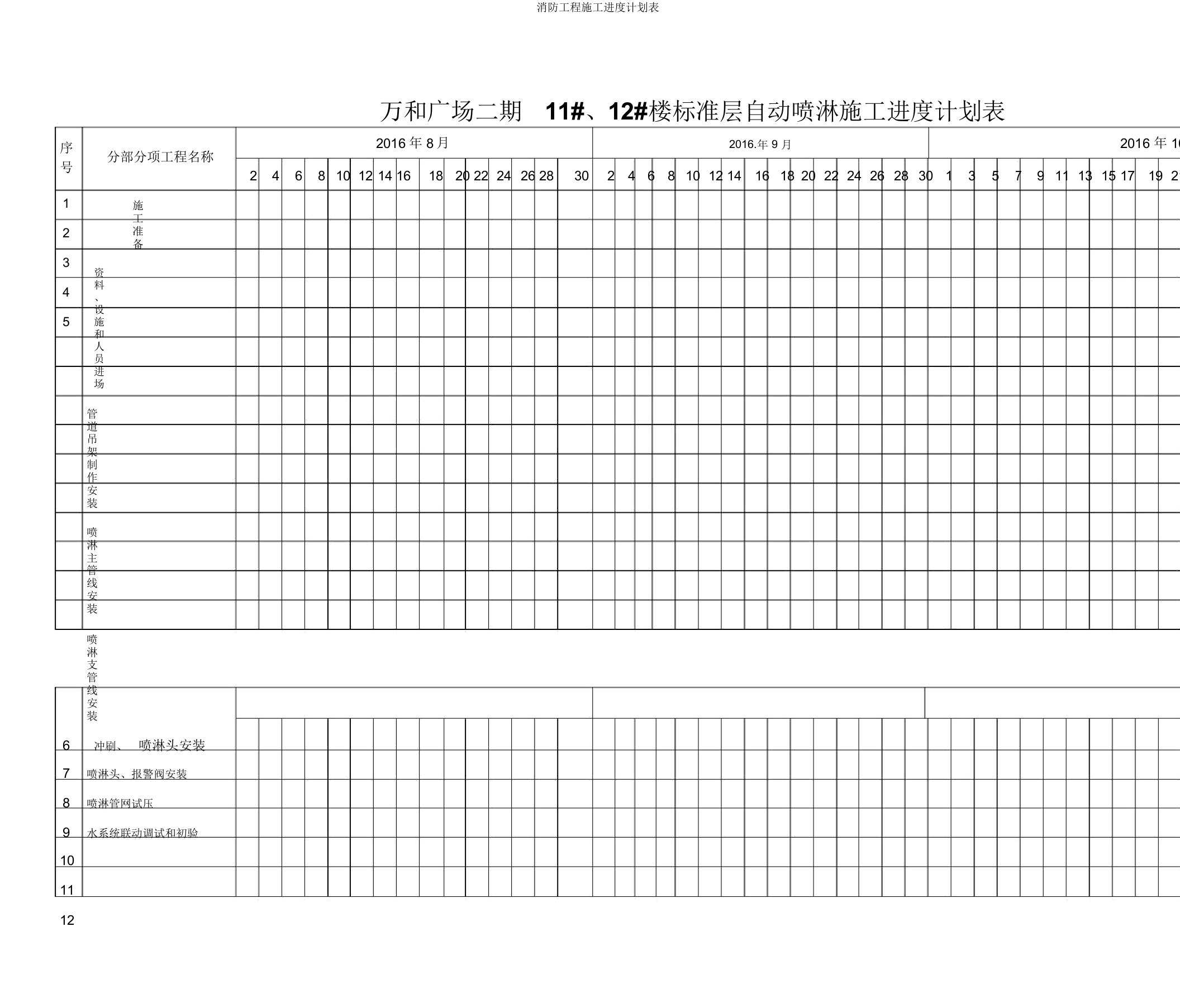 消防工程施工进度计划表