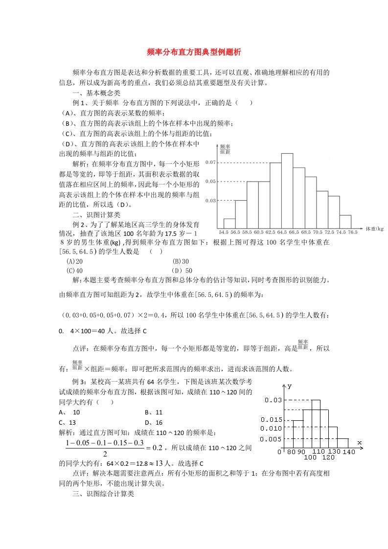 高考数学复习点拨频率分布直方图典型例题析