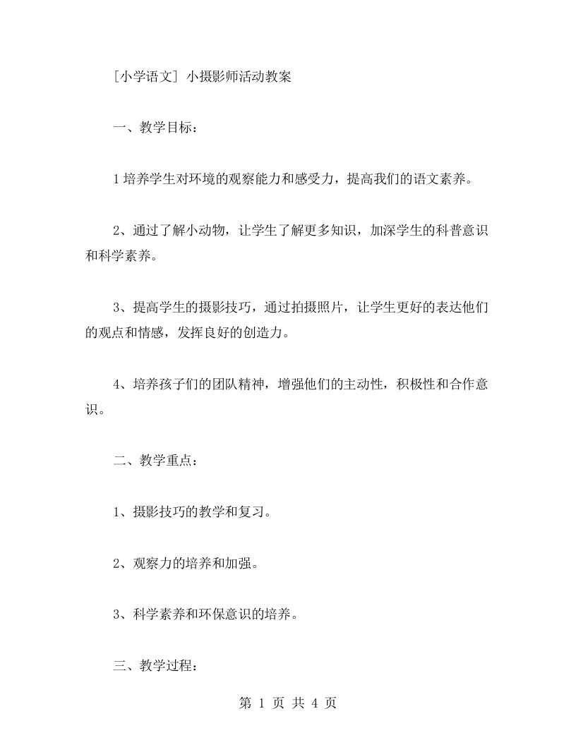 小学语文小摄影师活动教案