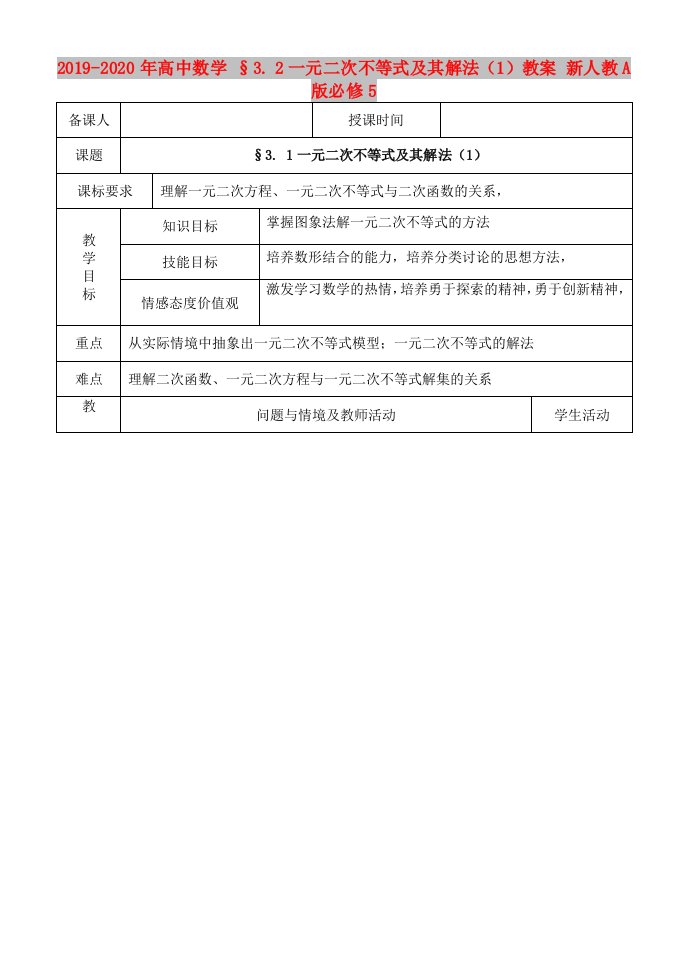 2019-2020年高中数学