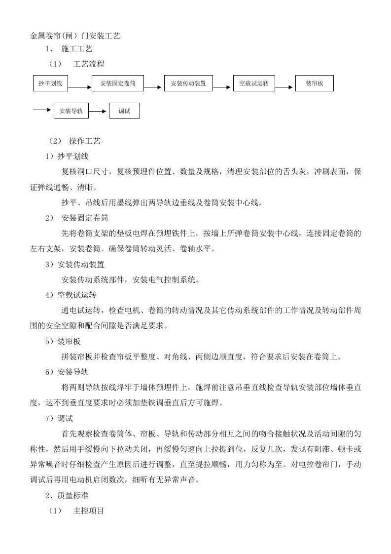 金属卷闸门安装工艺