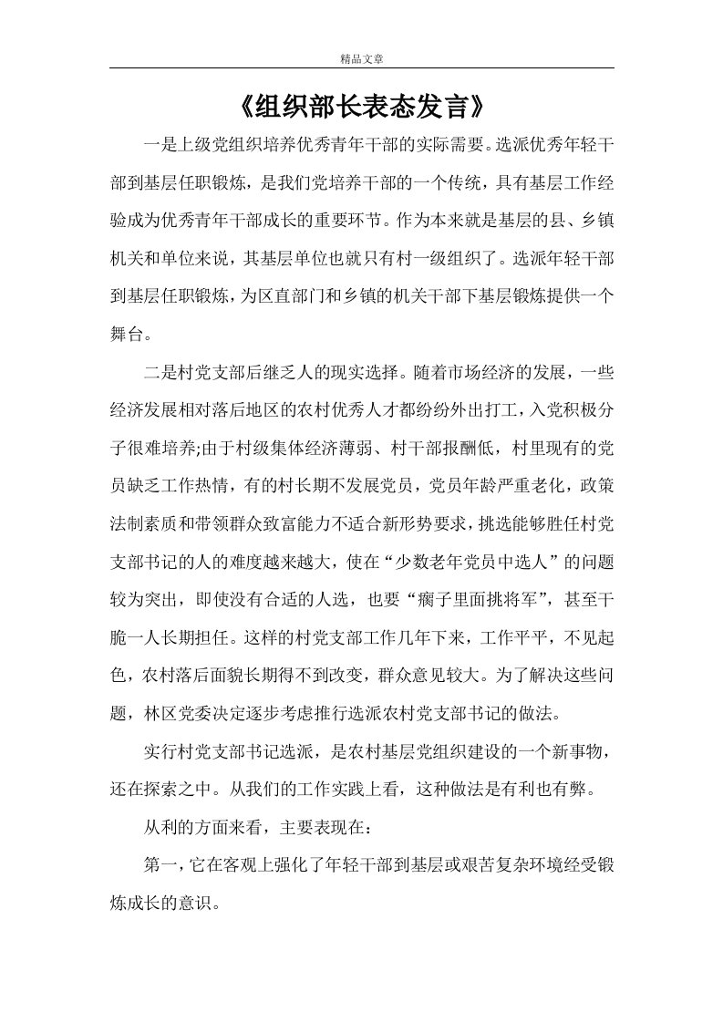 《组织部长表态发言》