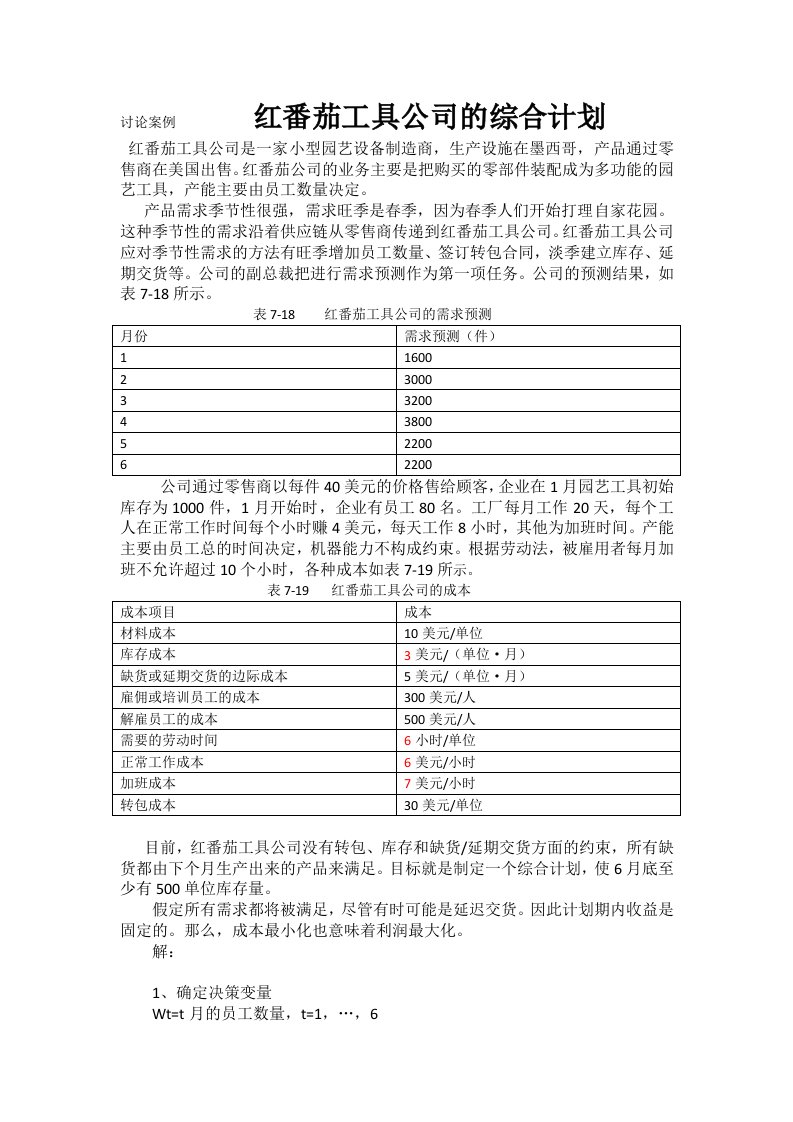 红番茄工具公司综合计划