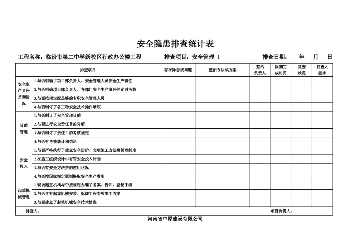 安全隐患排查记录表