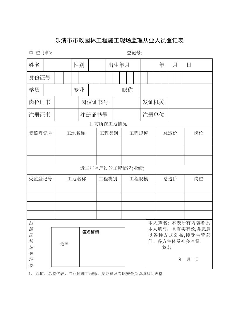 监理组人员登记表-表格类模板-表格模板-实用