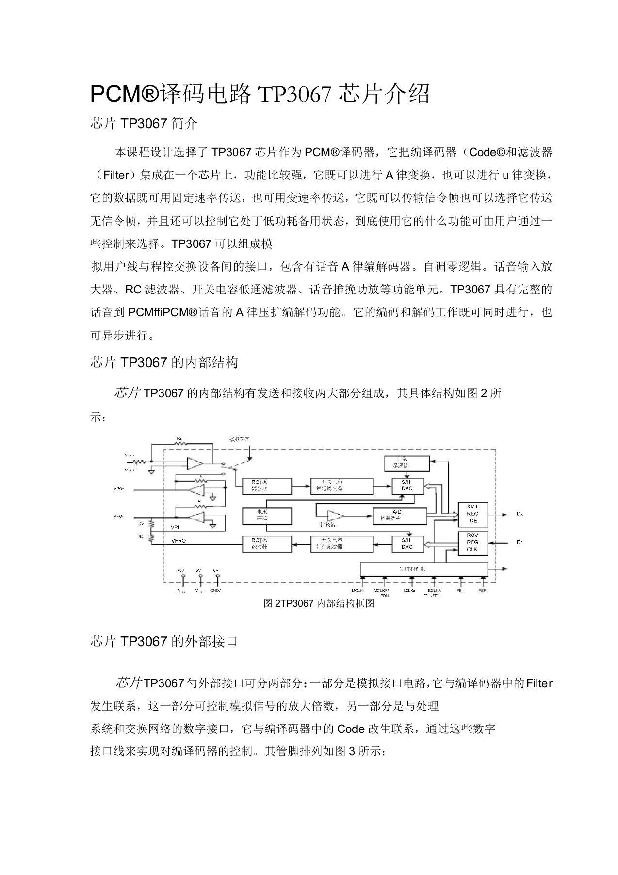 PCM编译码电路TP3067芯片介绍