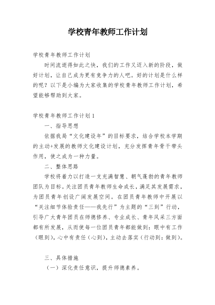 学校青年教师工作计划