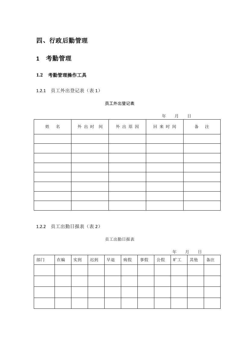 行政后勤管理表单