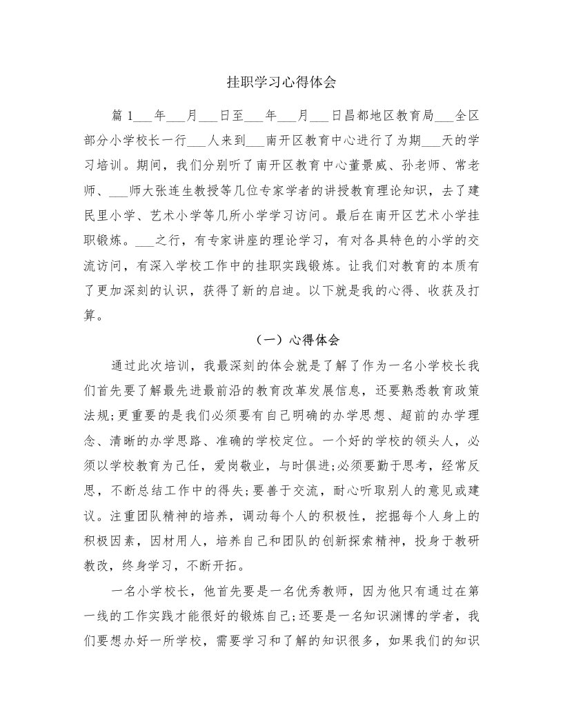 挂职学习心得体会