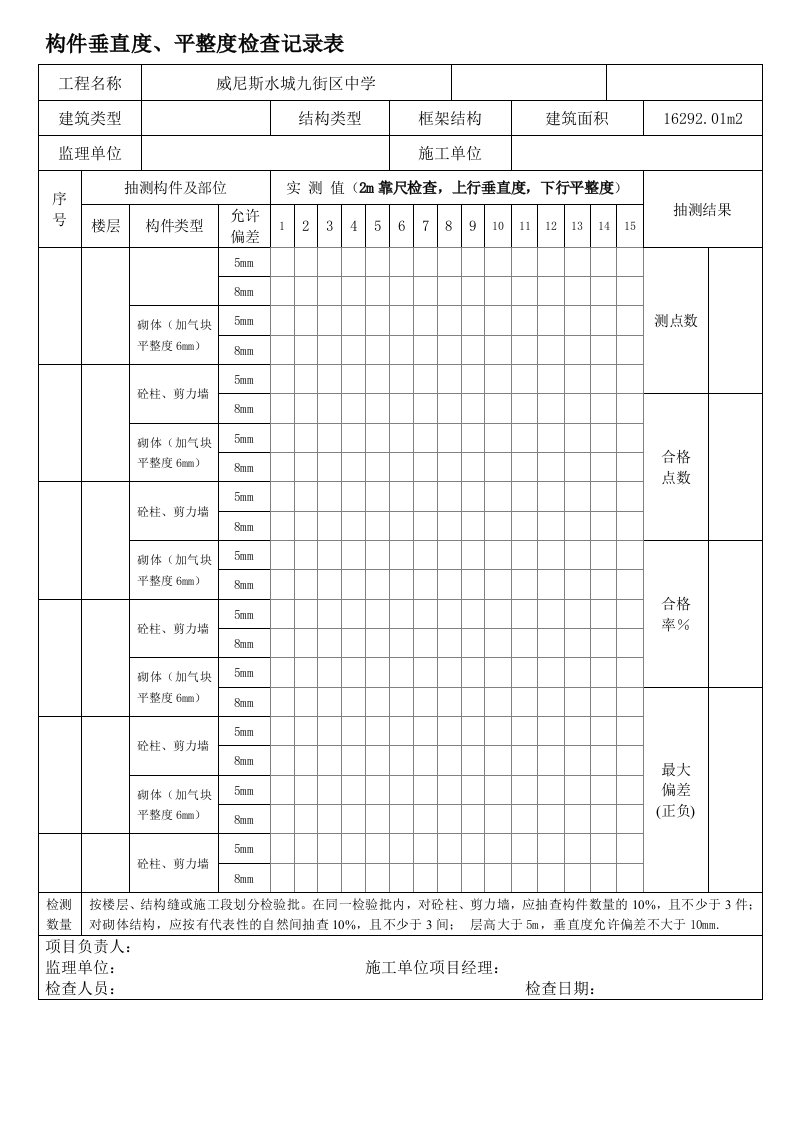 垂直度平整度检查表