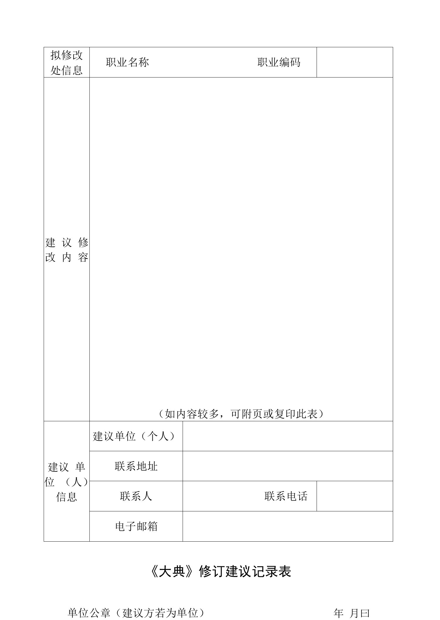 《大典》修订建议记录表