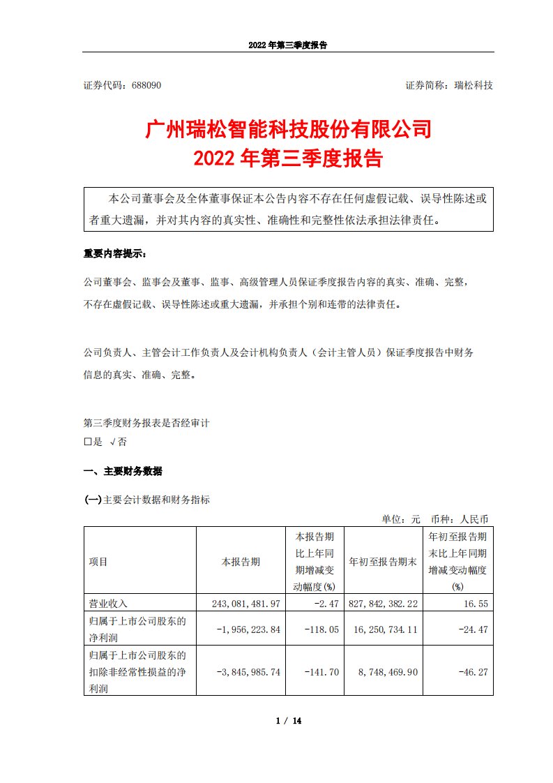 上交所-瑞松科技2022年第三季度报告-20221025