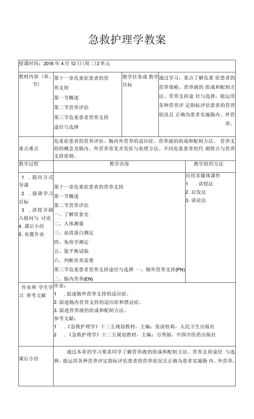 长春中医大《急救护理学》教案第11章