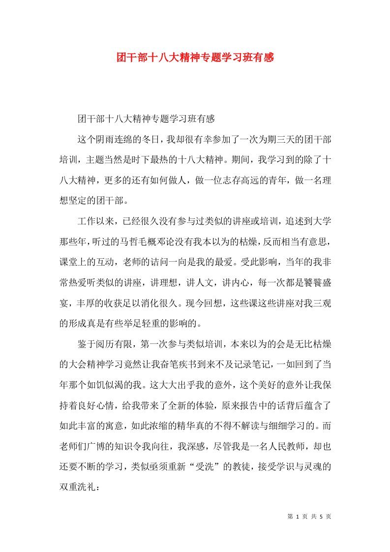 团干部十八大精神专题学习班有感