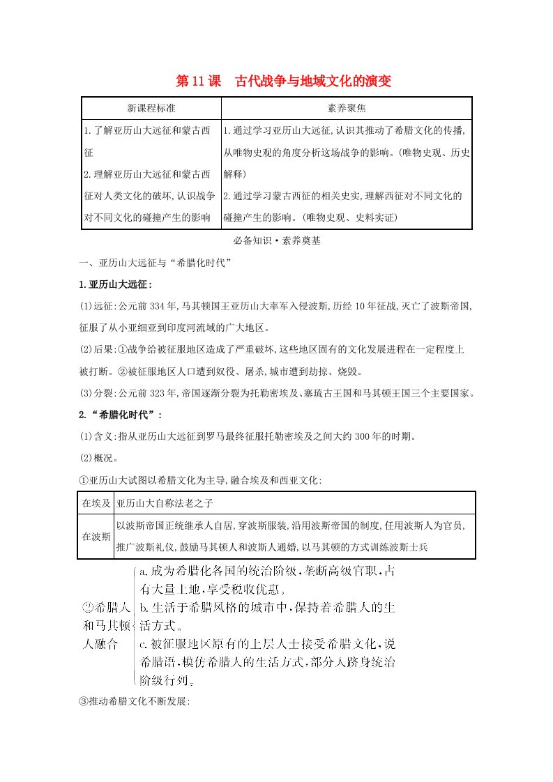 2020_2021学年新教材高中历史5.11古代战争与地域文化的演变学案新人教版选择性必修3