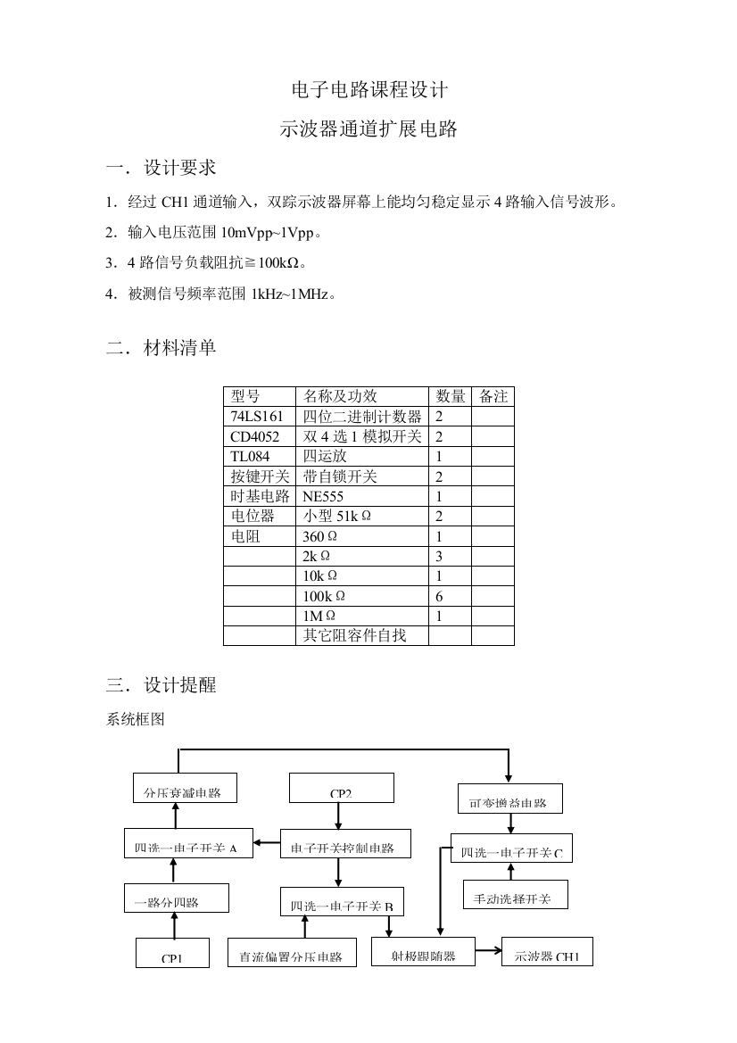 南邮优秀课程设计示波器通道扩展电路