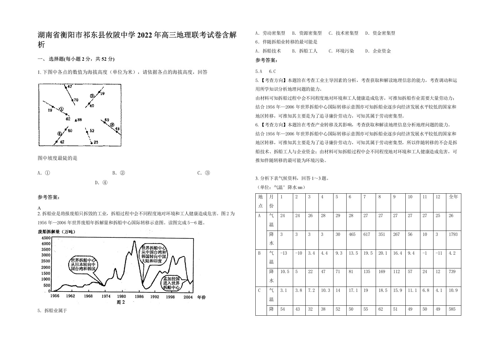 湖南省衡阳市祁东县攸陂中学2022年高三地理联考试卷含解析